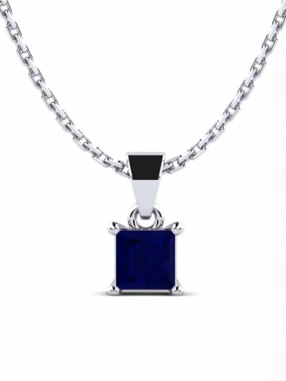 Farah Jewelry Silver Necklace with Deep Blue Square Stone